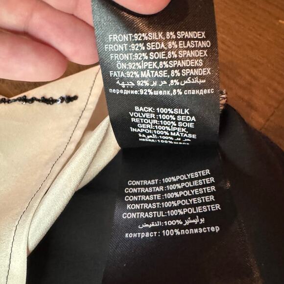 Vtg Bebe Y2K Silk Tank Top S Black Ivory Sequin Embellished Plunge V-Neck - Picture 5 of 6